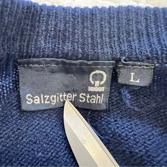 Salzgitter Stahl Mens Blue Pure New Wool Sweater Size Large - Picture 4 of 5